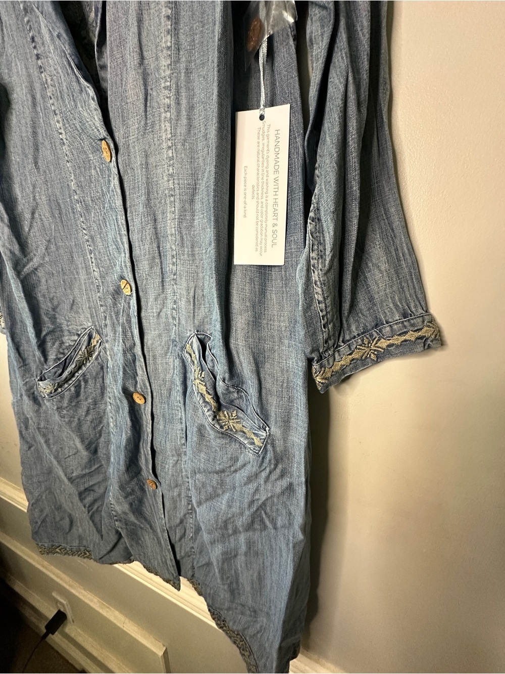 Light Wash Denim Button-Front Duster Laramie jacket Coat - Picture 6 of 6